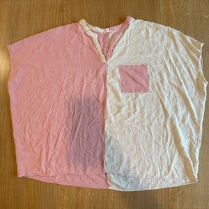 Chic Soul |Pink and Cream Colorblock Shirt